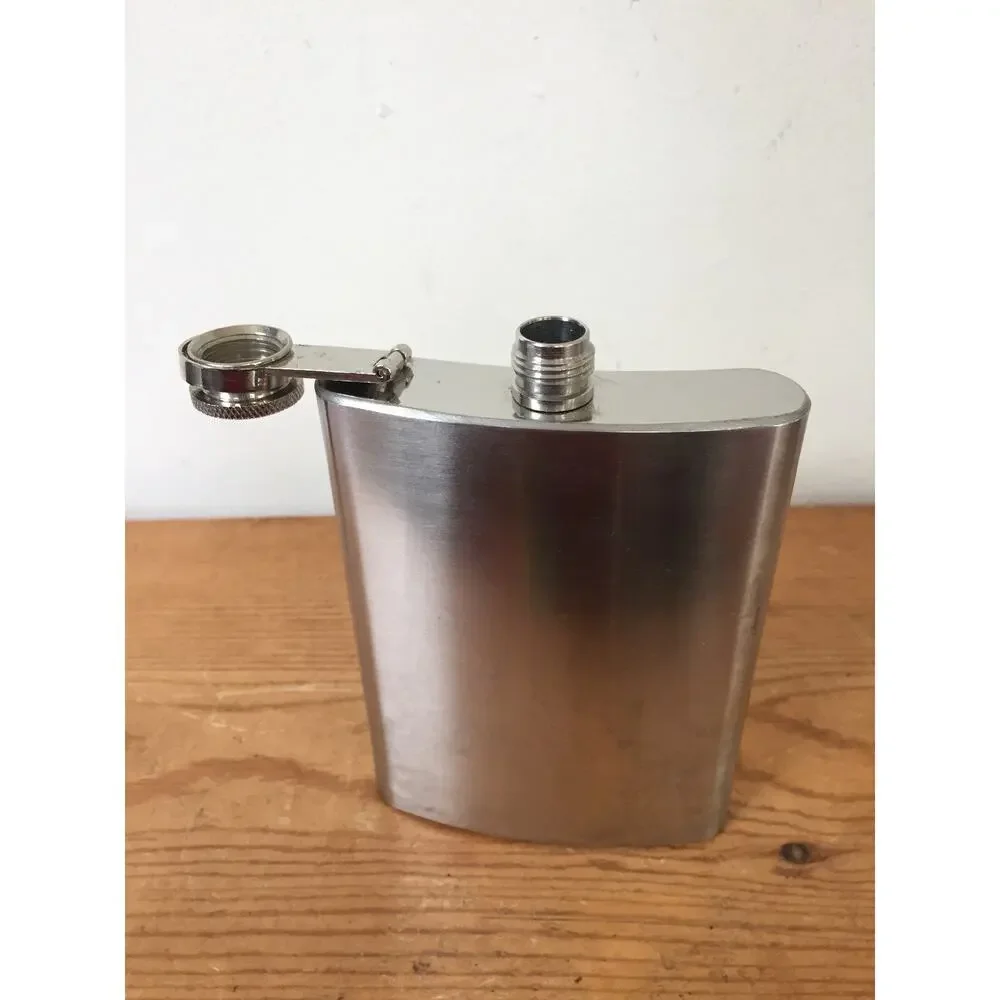 Vintage Brushed Stainless Steel Metal 8oz Hip Screw Top Liquor Alcohol Flask
